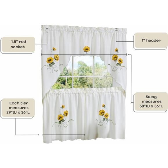 Embellished Tier and Swag Window Curtain Set - 58 Inch Width, 36 Inch Length - Picture 5 of 8